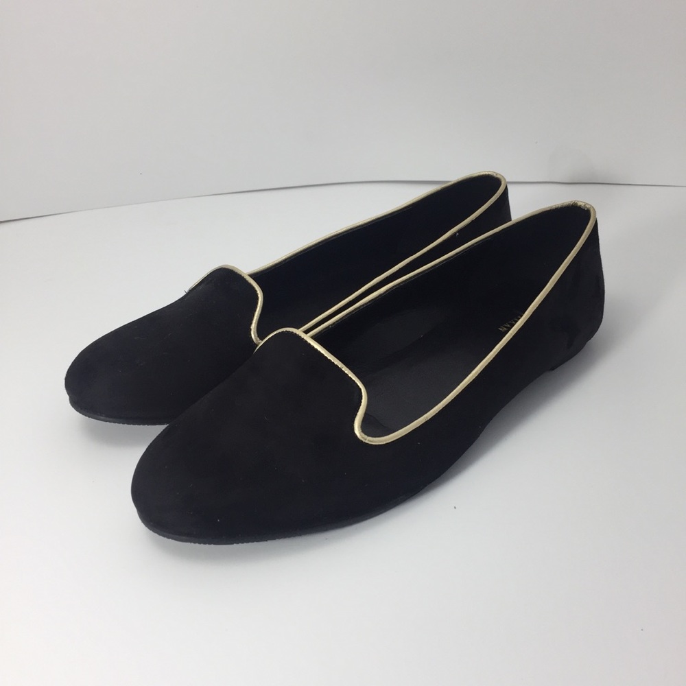 Cole Haan Black Suede Gold Piping Ballet Flats - Picture 1 of 6